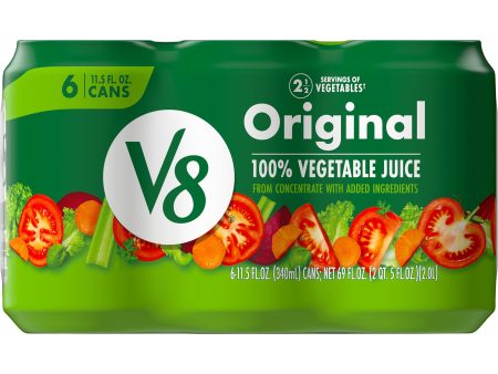 V8 Original 100% Vegetable Juice, 11.5 fl oz Can (Pack of 6) Online Hot Sale