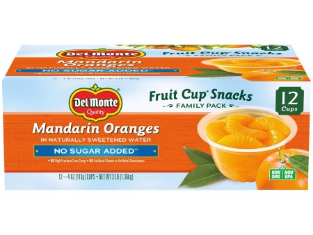 (12 Cups) Del Monte Mandarin Oranges Fruit Cups, No Sugar Added, 4 oz Hot on Sale