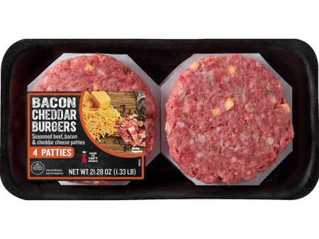 Bacon Cheddar Ground Beef Burgers, 4 Count, 1.33 lb Tray Online now