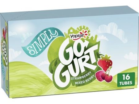 Simply Go-GURT Strawberry and Mixed Berry Kids Low Fat Yogurt Variety Pack, Gluten Free, 2 oz. Yogurt Tubes (16 Count) For Sale