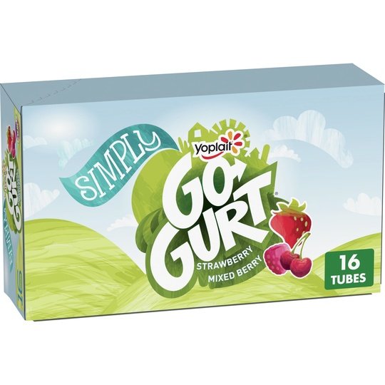 Simply Go-GURT Strawberry and Mixed Berry Kids Low Fat Yogurt Variety Pack, Gluten Free, 2 oz. Yogurt Tubes (16 Count) For Sale