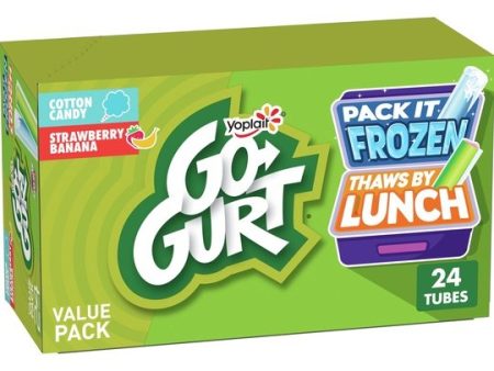 Go-GURT Cotton Candy and Strawberry Banana Kids Fat Free Yogurt Variety Pack, Gluten Free, 2 oz. Yogurt Tubes (24 Count) Cheap