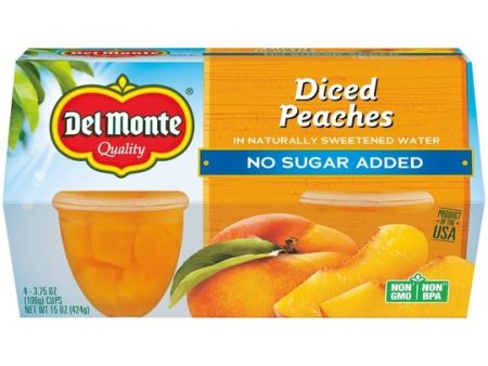 (4 Cups) Del Monte Diced Peaches Fruit Cups, No Sugar Added, 3.75 oz Hot on Sale