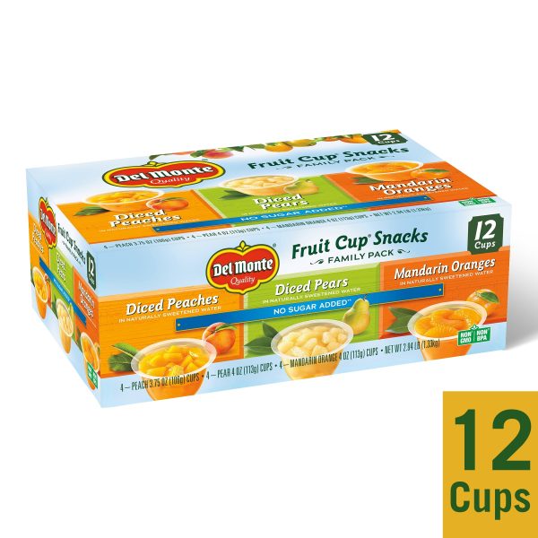 (12 Cups) Del Monte Fruit Cups, Family Pack, No Sugar Added, 4 oz Discount