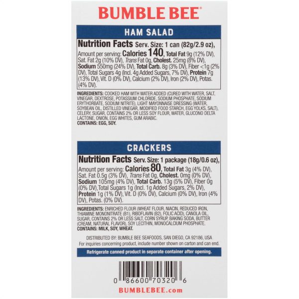 Bumble Bee Snack On The Run Ham Salad with Crackers Kit, 3.5 oz For Sale