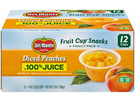 (12 Cups) Del Monte Diced Peaches Fruit Cup Snacks, 100% Juice, 4 oz Fashion