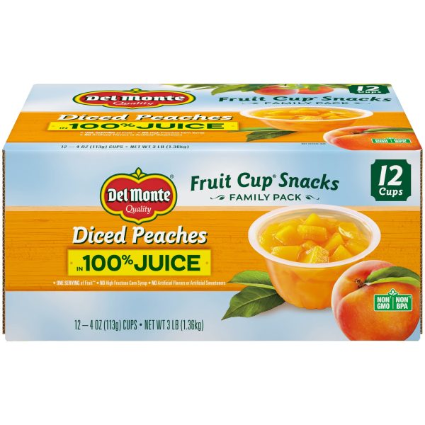 (12 Cups) Del Monte Diced Peaches Fruit Cup Snacks, 100% Juice, 4 oz Fashion