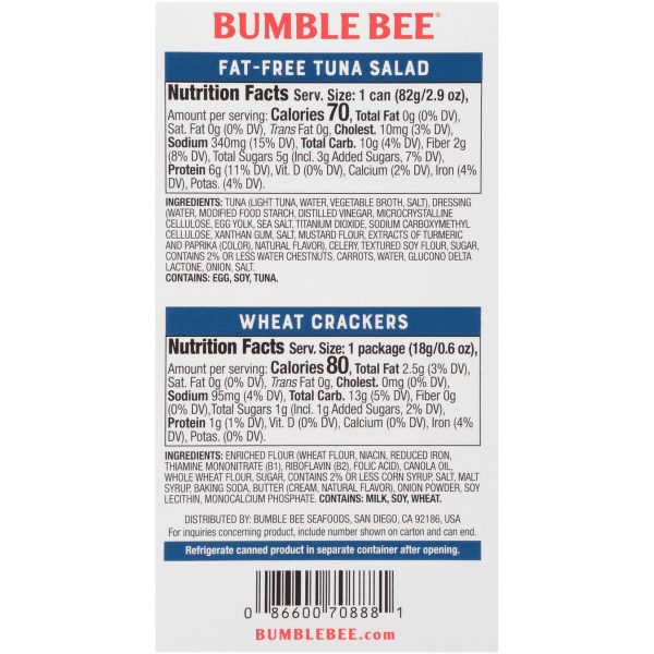 Bumble Bee Snack On The Run Fat-Free Tuna Salad with Crackers Kit, 3.5 oz on Sale