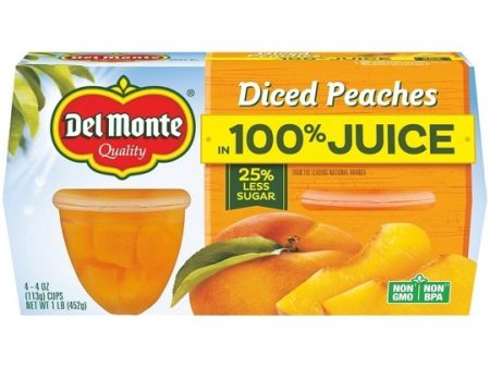 (4 Cups) Del Monte Diced Peaches Fruit Cup Snacks, 100% Juice, 4 oz Online