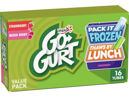 Go-GURT Strawberry and Mixed Berry Kids Fat Free Yogurt Variety Pack, Gluten Free, 2 oz. Yogurt Tubes (16 Count) on Sale