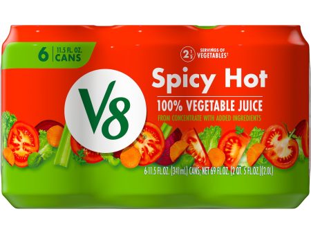 V8 Spicy Hot 100% Vegetable Juice, 11.5 fl oz Can (Pack of 6) Hot on Sale