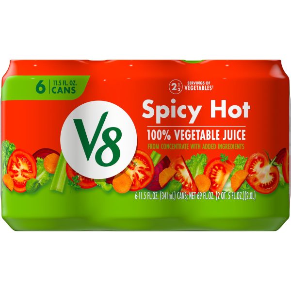 V8 Spicy Hot 100% Vegetable Juice, 11.5 fl oz Can (Pack of 6) Hot on Sale