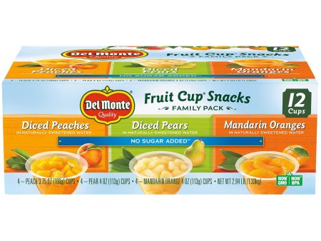 (12 Cups) Del Monte Fruit Cups, Family Pack, No Sugar Added, 4 oz Discount