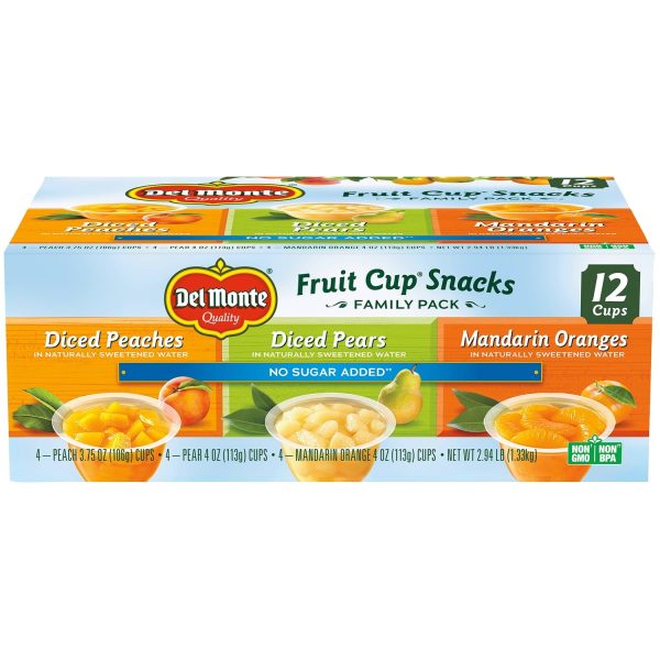 (12 Cups) Del Monte Fruit Cups, Family Pack, No Sugar Added, 4 oz Discount