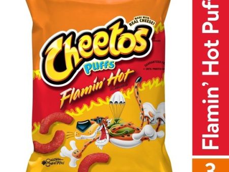 Cheetos Puffs Flamin  Hot Cheese Flavored Chips Puffed Snacks, 3 oz Bag Hot on Sale