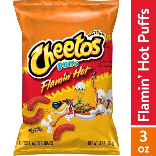 Cheetos Puffs Flamin  Hot Cheese Flavored Chips Puffed Snacks, 3 oz Bag Hot on Sale