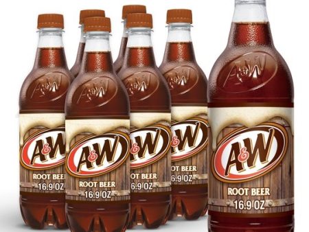 A&W Caffeine-Free, Low Sodium Root Beer Soda Pop, 16.9 Fl Oz, 6 Pack Bottles For Sale