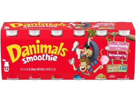 Danimals Smoothie Strawberry Explosion and Cotton Candy Dairy Drink, 3.1 OZ, 12 Ct For Sale