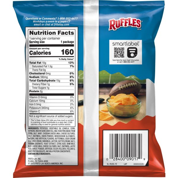 Ruffles Potato Chips Cheddar & Sour Cream Flavored Snack Chips, 1 oz Bag Discount