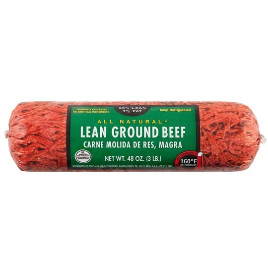 All Natural* 93% Lean 7% Fat Lean Ground Beef, 3 lb Roll For Sale