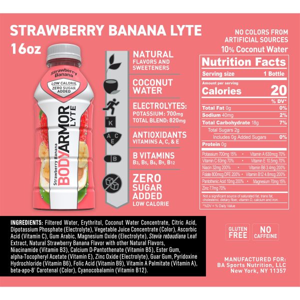 BODYARMOR LYTE Sports Drink Strawberry Banana, 16 fl oz Supply