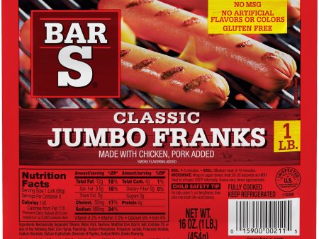 Bar-S Classic Jumbo Franks Hot Dogs, 8 Franks per Package, 1 lb Pack Online