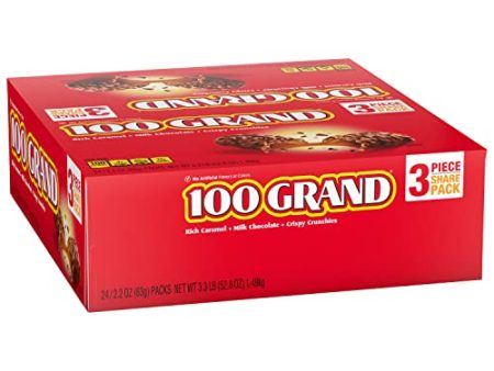 100 Grand Crispy Milk Chocolate with Caramel, Fun Size Individually Wrapped Candy Bars, Great Valentine s Day Gifts for Kids, 10 oz, 1 Bag For Discount