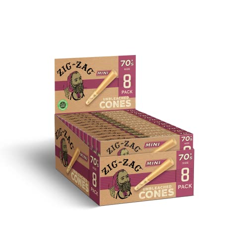 Zig-Zag 70’s Natural Unbleached Pre-Rolled Cones - 70mm, 18 Pack (8 Cones per Pack) | Easy Fill, Slow Even Burn Fashion