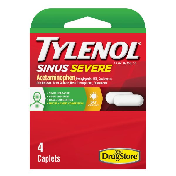 Tylenol Sinus Severe Tablets, Cold & Sinus Relief, 4 Pills (Pack of 1) Fashion