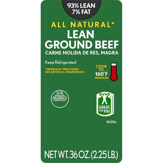 All Natural* 93% Lean 7% Fat Lean Ground Beef, 2.25 lb Tray Supply