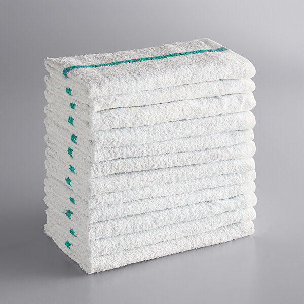 Choice 16  x 19  Green Striped 32 oz. 100% Cotton Bar Towel - 1   12   32 oz ea Online