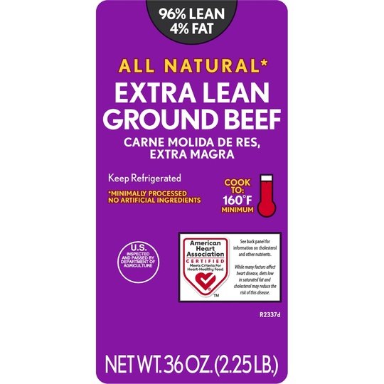 All Natural* 96% Lean 4% Fat Extra Lean Ground Beef, 2.25 lb Tray Online Hot Sale