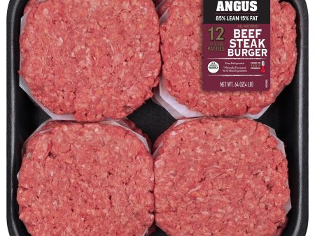 All Natural* 85% Lean 15% Fat Angus Ground Beef Steak Burgers, 12 Count, 4 lb Tray For Discount