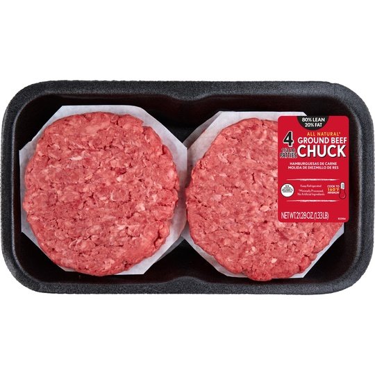 All Natural* 80% Lean 20% Fat Ground Beef Chuck Patties, 4 Count, 1.33 lb Tray Online Hot Sale