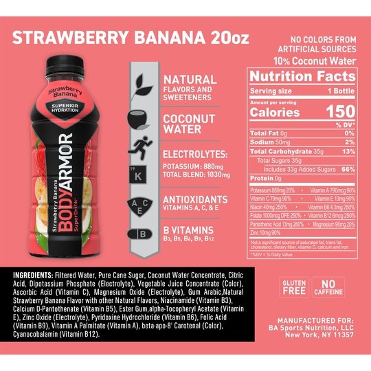 BODYARMOR Sports Drink Strawberry Banana, 20 fl oz, 6 Pack Hot on Sale