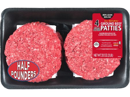 All Natural* 80% Lean 20% Fat Ground Beef Patties, 4 Count, 2 lb Tray Cheap