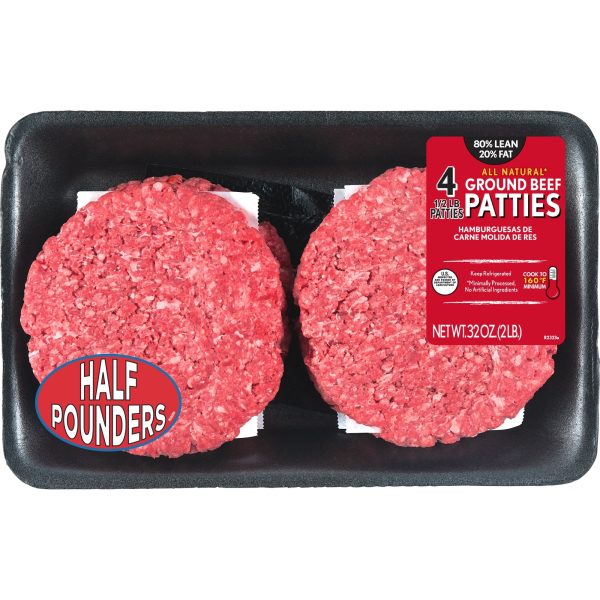 All Natural* 80% Lean 20% Fat Ground Beef Patties, 4 Count, 2 lb Tray Cheap