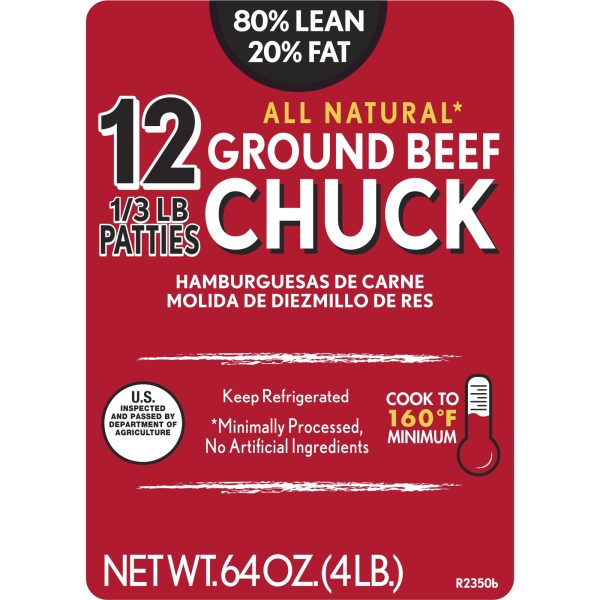 All Natural* 80% Lean 20% Fat Ground Beef Chuck Patties, 12 Count, 4 lb Tray Online Sale