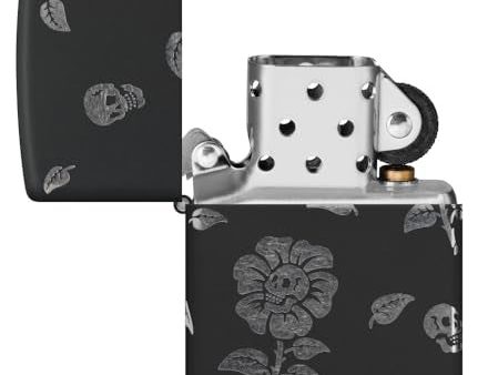 Zippo Flower Skulls Black Matte & Chrome Pocket Lighter - Edgy Floral Fusion Sale