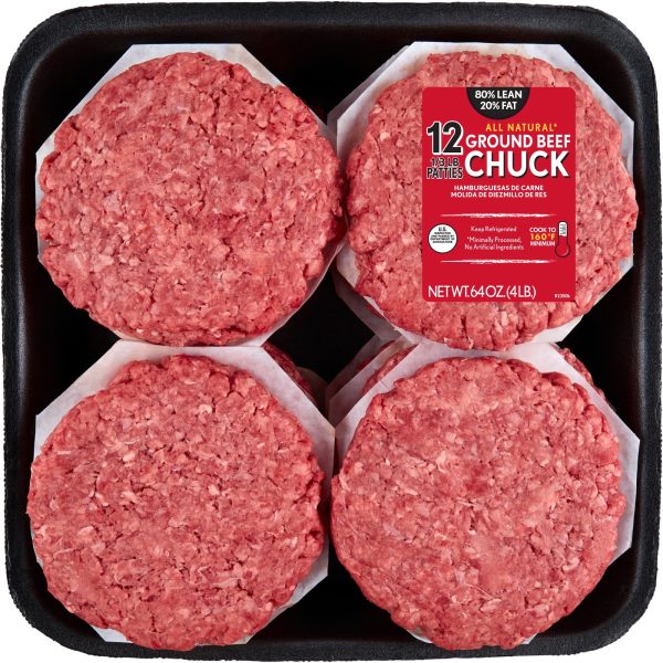 All Natural* 80% Lean 20% Fat Ground Beef Chuck Patties, 12 Count, 4 lb Tray Online Sale