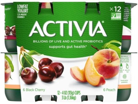 Activia Peach and Black Cherry Probiotic Yogurt, Lowfat Yogurt Cups, 4 oz, 12 Count For Sale