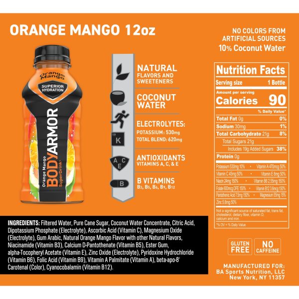 BODYARMOR Sports Drink, Orange Mango, 12 Fl. Oz., 8 count Supply