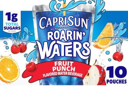 Capri Sun Roarin  Waters Fruit Punch Wave Flavored Water Kids Drink Pouches, 10 Ct Box, 6 fl oz Pouches For Sale