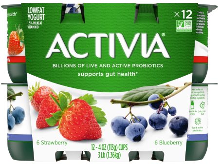 Activia Strawberry and Blueberry Probiotic Yogurt, Lowfat Yogurt Cups, 4 oz, 12 Count Sale