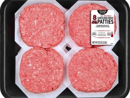 All Natural* 73% Lean 27% Fat Ground Beef Patties, 8 Count, 2 lb Tray Online now