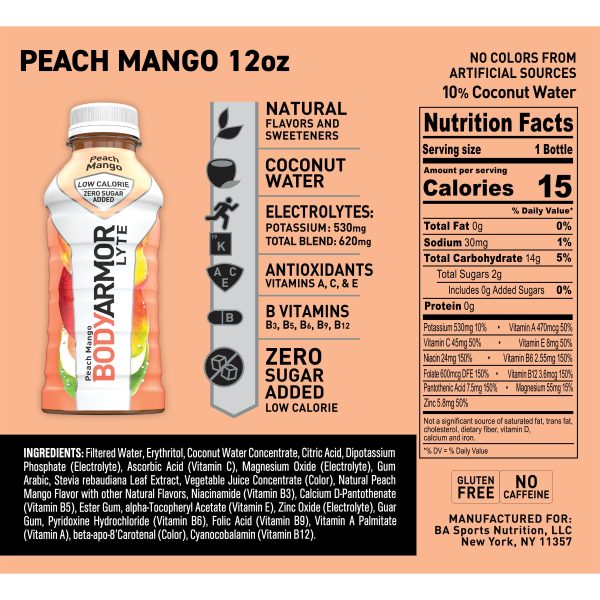 BODYARMOR LYTE Sports Drink, Peach Mango, 12 Fl. Oz., 8 count Supply