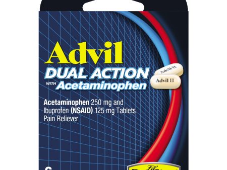 Advil Dual Action Pain Reliever, Ibuprofen and Acetaminophen, 6 Pills (Pack of 6) Online Sale