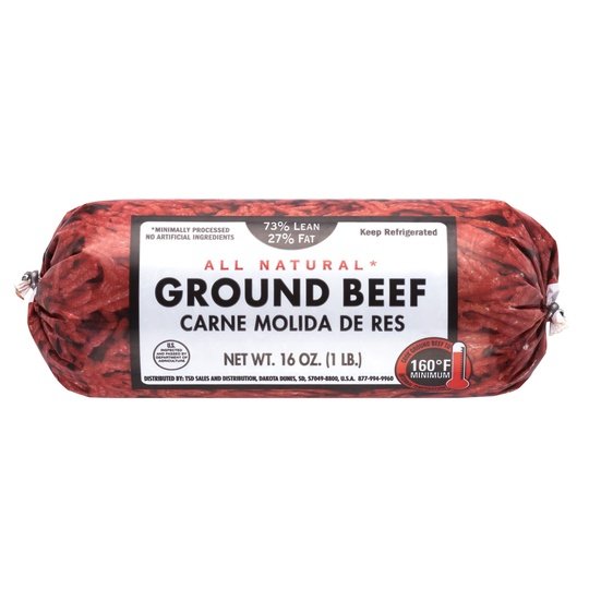 All Natural* 73% Lean 27% Fat Ground Beef, 1 lb Roll For Sale