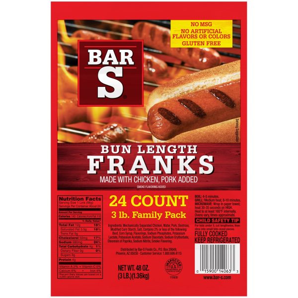 Bar-S Bun Length Franks, 3 lb Family Pack, 24 Count Sale