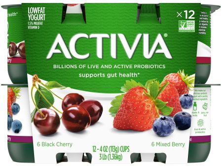 Activia Black Cherry and Mixed Berry Probiotic Yogurt, Lowfat Yogurt Cups, 4 oz, 12 Count Discount